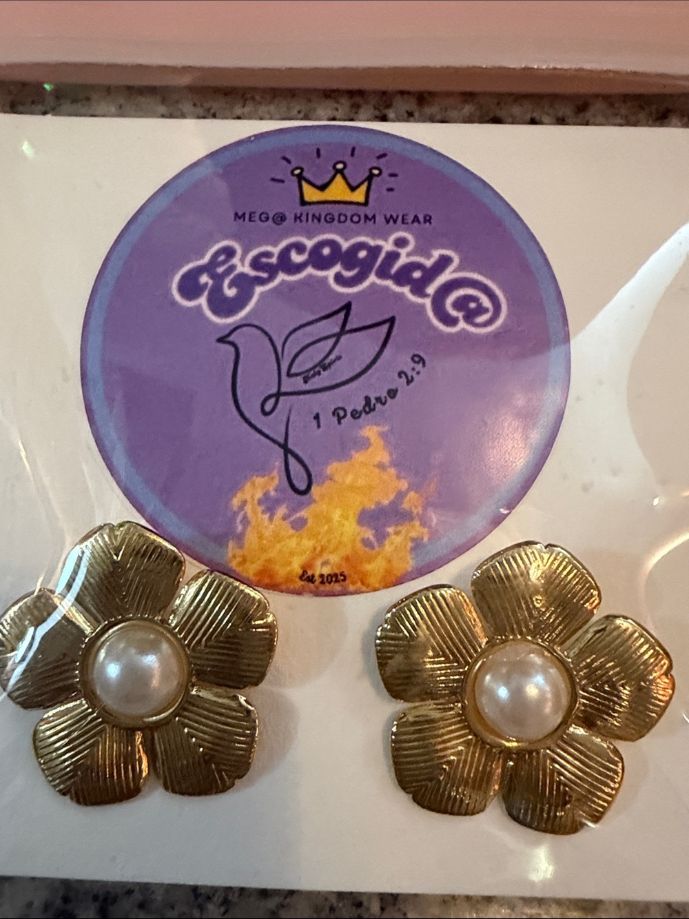 Gold Floral Pearl Center Earrings